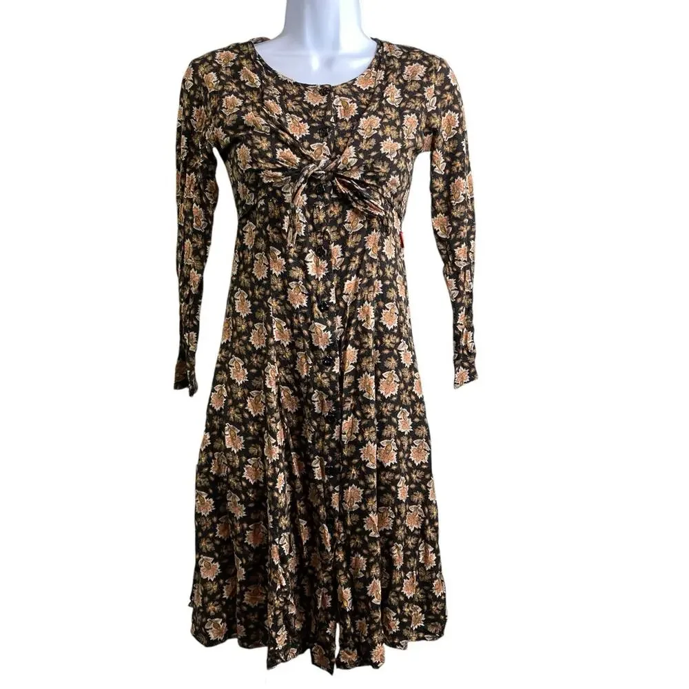 Vintage Esprit‎ Girls Y2K Black Floral Dress Est. Size 6 Whimsigoth Cottagecore